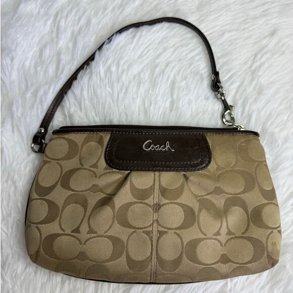 y2k COACH Brown Signature Canvas Wristlet - Picture 1 of 8